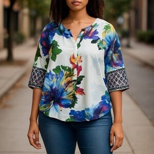 Fig and Flower Floral Print Women's Top sz S nwt
